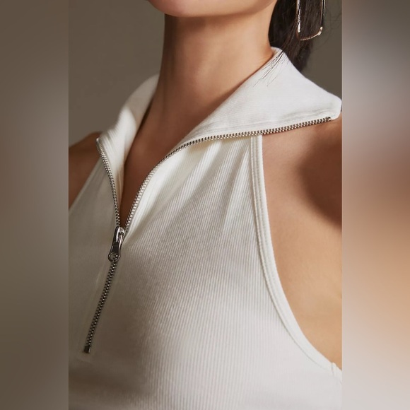Anthropologie Maeve Quarter-Zip Halter Top Creamy White  XS Ribbed Knit. 17 - Picture 4 of 11